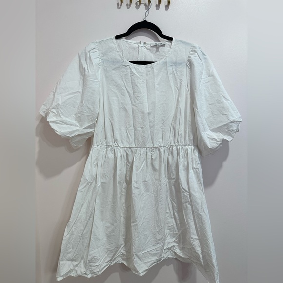 Madewell Poplin Crewneck Bubble-Sleeve Mini Dress |Size 10 | White | 100% Cotton - Picture 4 of 10
